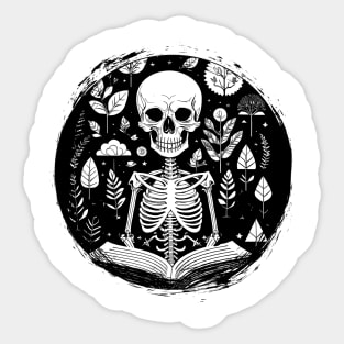 Skull Studying Black and White Sticker